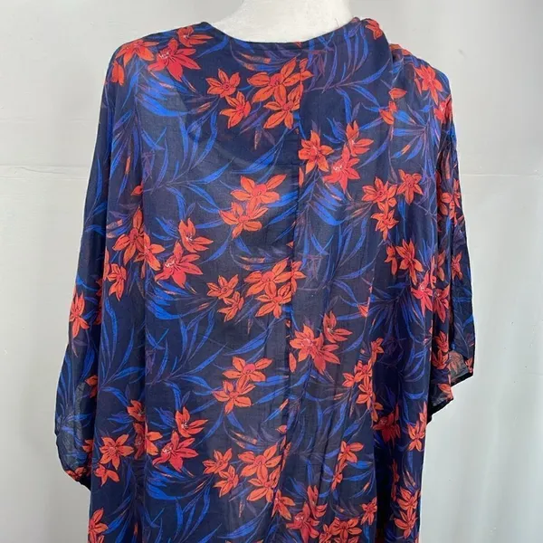 Denim & Co. Women's Beach Tie-Front Cover-Up Top Navy Blue Tropical L/XL - Image 8