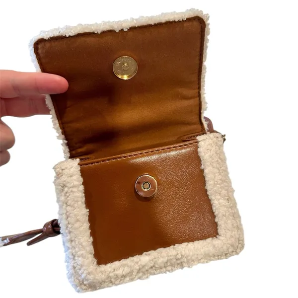Forever 21 Light Brown and Cream Faux Shearling-Trim Crossbody Mini Bag - Image 4
