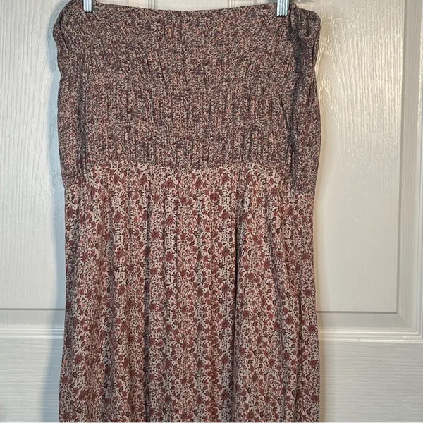 American Eagle Strapless Maxi Dress With Side Slit Sz XL Pink Floral Smocked - Image 11