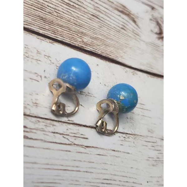 Vintage Clip On Earrings 3/8" Blue Ball - Cosmetic Issues - Image 4