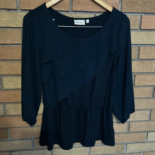 Anthropologie Deletta Tiered Ruffle Peplum Split Sleeve Blouse Top Size Small - Image 2