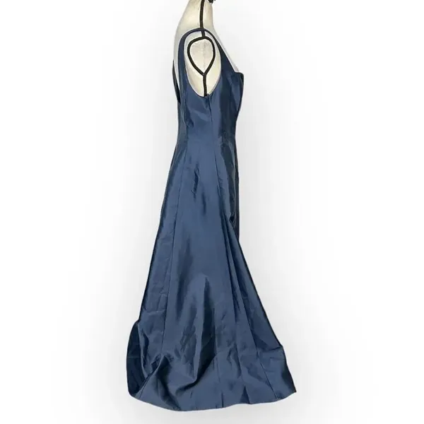 Alfred Sung Maxi Gown Women's 14R Navy Blue Square Neck Satin A-Line Sleeveless - Image 8