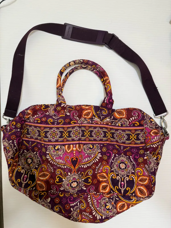 Vera Bradley Safari Sunset Paisley Design Medium Duffel Bag Purple Orange - Image 3