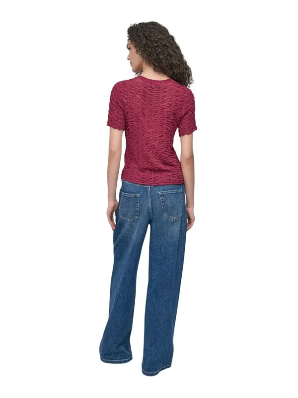 NWT DKNY Textured Ruched Superfine Texture Top P52SAW83 Beet Red L - Image 4