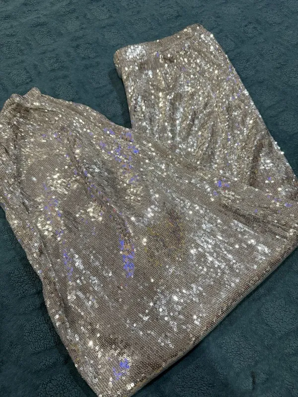 Josey Wynette Silver Sequin Long Sleeve V-Neck Blouse and Matching Jogger Set - Image 11