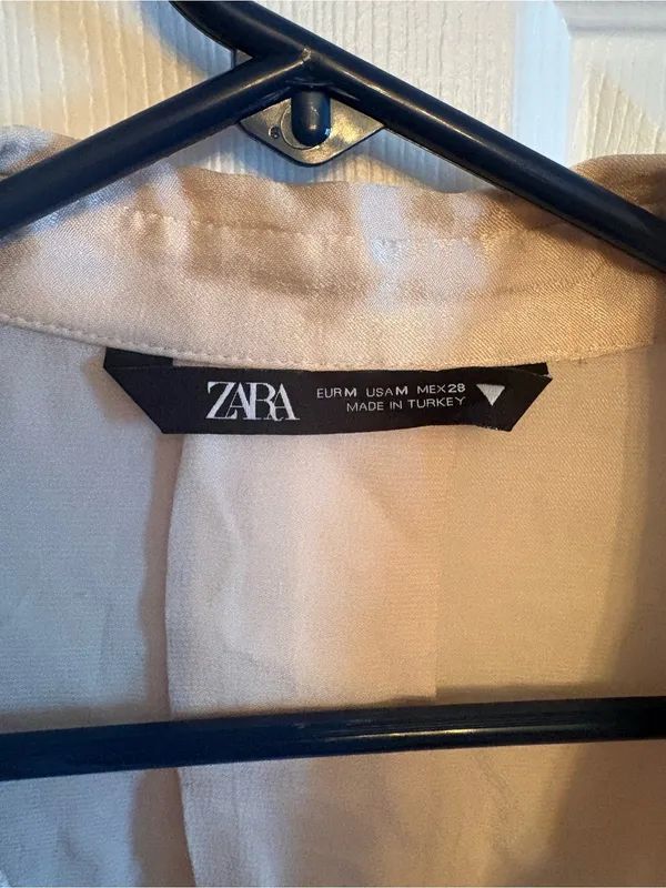 ZARA Satin Cropped Button-Down Top - Champagne, M - Image 3