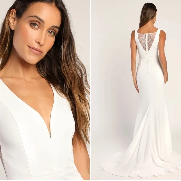 LULUS Bridal Wedding Elegant Sophisticated Sexy Lace Mermaid Gown - Image 4