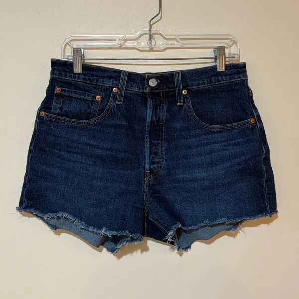 Levi’s 501 Raw Fray Cutoff Hem Dark Wash Denim Jean Shorts Button Fly Size 30 - Image 5