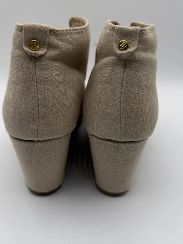 Call It Spring Wedge Booties Womens 7.5 Beige Canvas Lace Up Leopard - Image 5