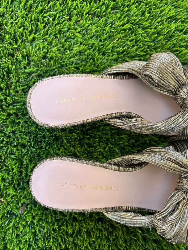 Loeffler Randall‎ Claudia Metallic Ribbon Heel Sandals Size 37 US 7 B Open Toe - Image 3