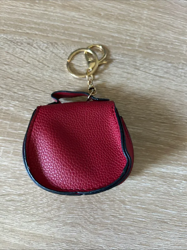 Red Mini Saddle Keychain Bag with Gold Hardware - Image 2