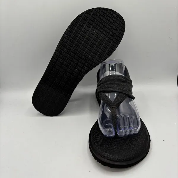 Sanuk Sandals Womens 9Yoga Flat Thong Slingback Black/grayFabric Casual‎ Comfort - Image 7