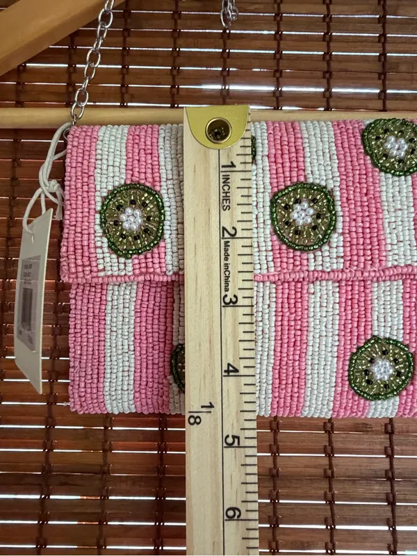 Sol and Mer Beaded Kiwi Striped Clutch Crossbody Bag NWT - Image 4