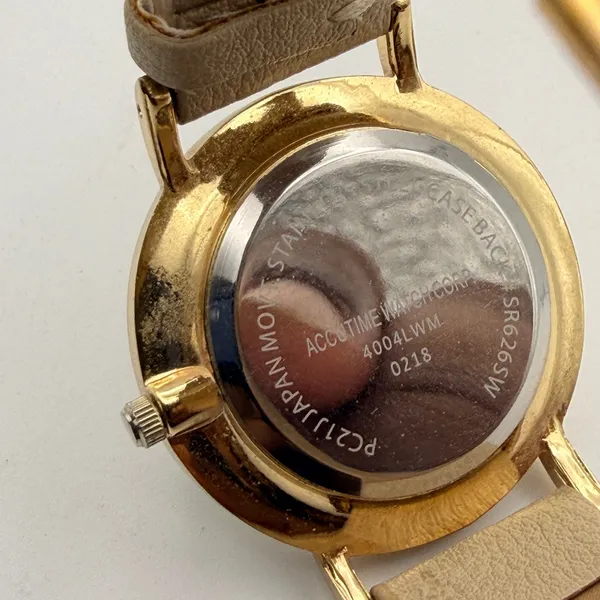 Elegant Accutime Gold-Tone Tan Leather Band Women's Watch Working - Image 4