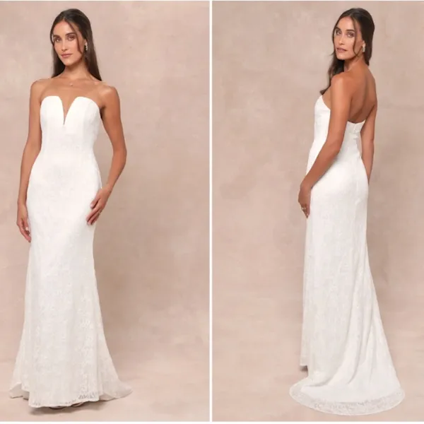 LULU's Sexy Bridal Wedding Chic Elegant Lace Bustier Sophisticated Maxi Gown - Image 2