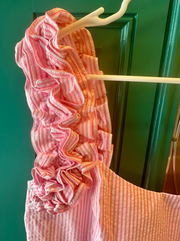 Lilly Pulitzer Devina Dress Pink Cosmo Seersucker Ruffle Strap Shift 10 - Image 4