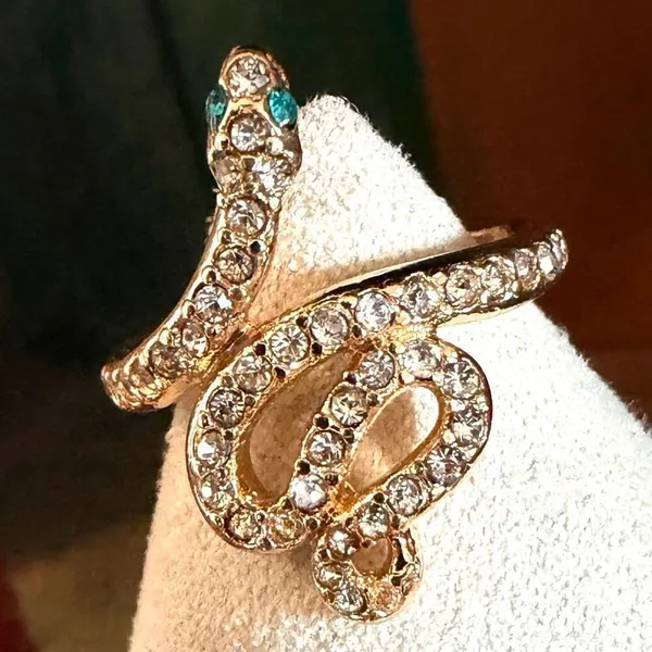 Gold Tone Crystal Snake Ring - Image 4