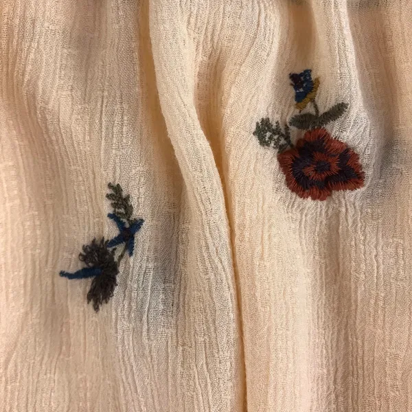 FREE PEOPLE Wild Flowers Embroidery Blouse Sz S Cream Crepe Boho Western Gypsy - Image 8
