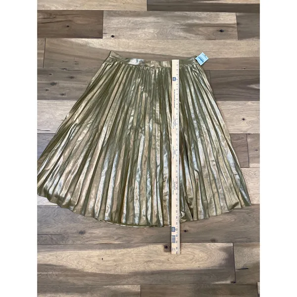 Ann Taylor Metallic Pleated Midi Skirt Size 16 Gold - Image 3