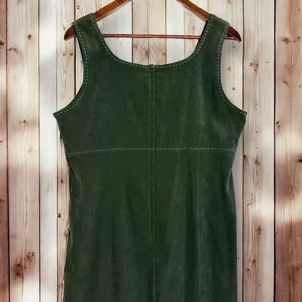 NWOT Vintage Talbots Velvet‎ Dress Size 12 Empire Waist Midi Olive Green Velour - Image 4