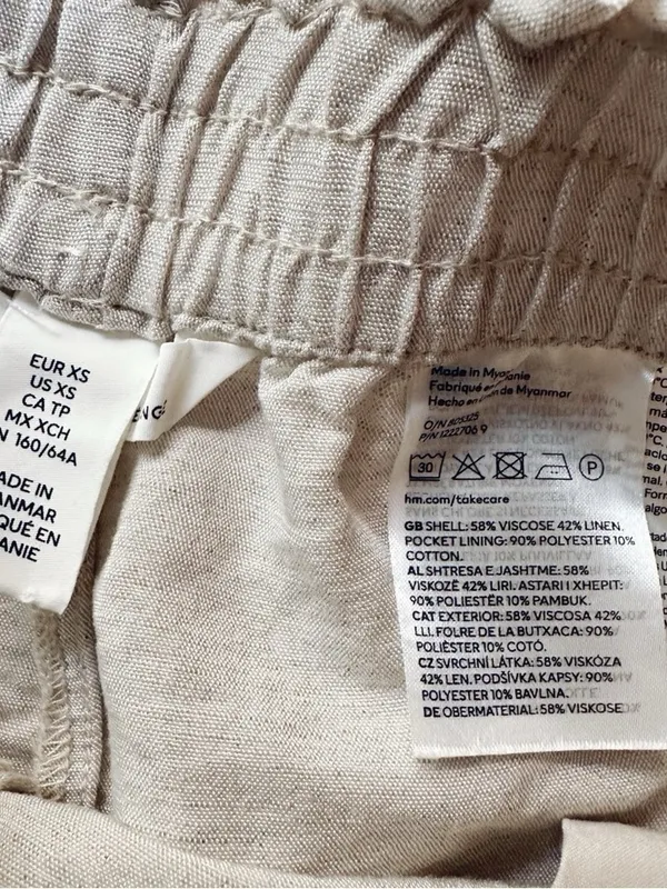 NEW H&M Linen Blend Pull On Shorts Light Beige - Image 4