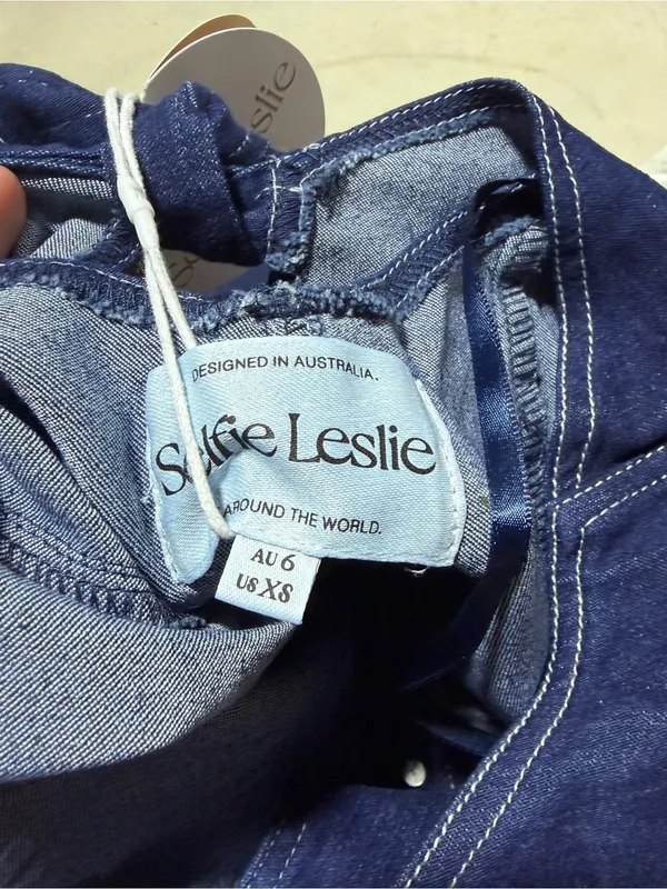 Selfie Leslie NWT Glowing halter neck Dark Blue Denim Romper XS MSRP$90 - Image 10