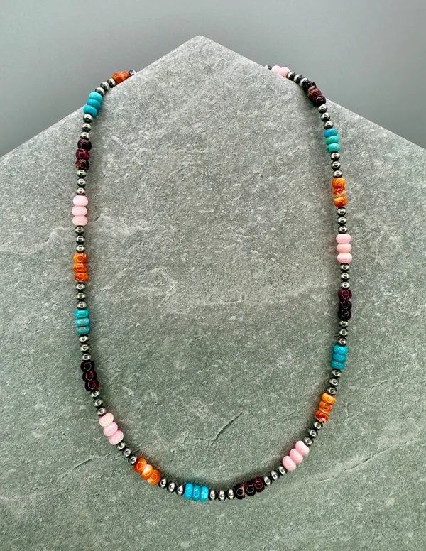 Handmade 15” Navajo Style Sterling Silver Pearls Choker - Image 4