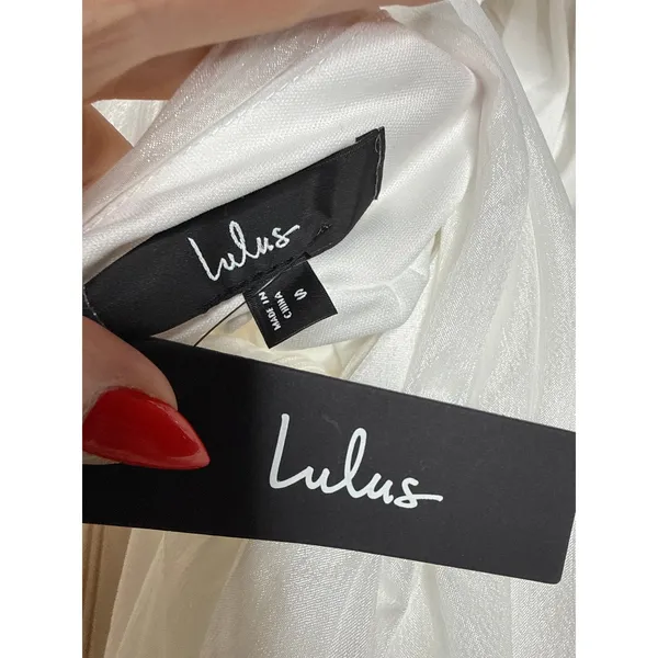 NWT Lulus Ethereal Arrival White Puff Sleeve Tie-Back Chiffon Mini Dress Size S - Image 6