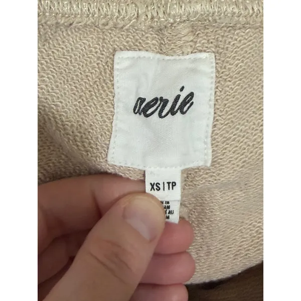 Aerie Women XS Tan Beige Straight Leg Raw Hem French Terry Sweatpants Pockets - Image 3