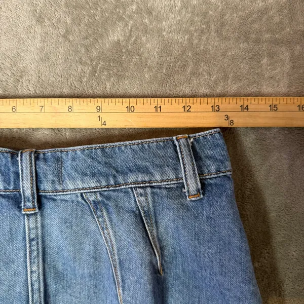Free People We The Free Blue Denim Mini Skirt Pleated Raw Hem Size 27‎ BOHO - Image 11