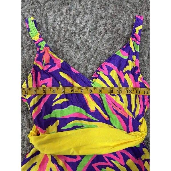 Vintage La Blanca 80s 90s One Piece Swimsuit Women’s Size 14 Neon Abstract Belt - Image 13