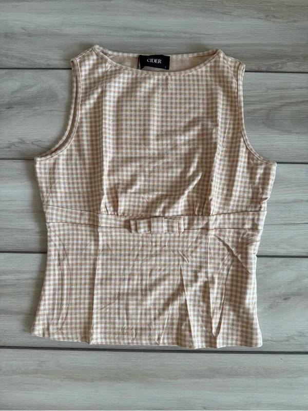 CIDER Gingham Sleeveless Top Tan Large NWT - Image 6