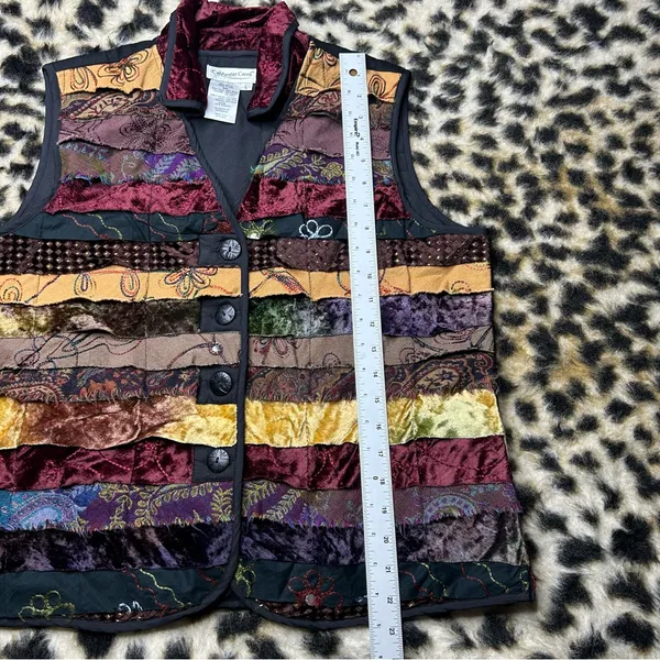 Coldwater Creek Boho Hippie 90s Whimsigoth Colorful Patchwork Collared Vest L - Image 4
