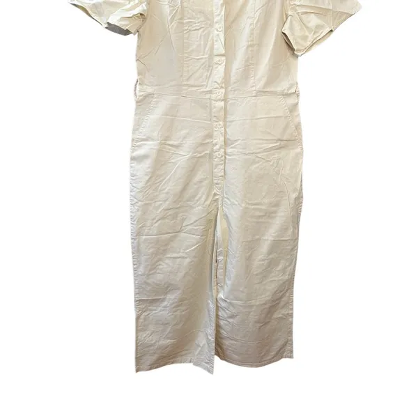 Mango Button‎ Up Belt Jumpsuit Cream Beige Size Medium Square Neck Feminine - Image 8