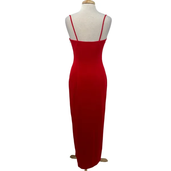 Vintage 90s Cache Gown Braided Twist Front Sweetheart High Slit Crepe Red 8 - Image 7