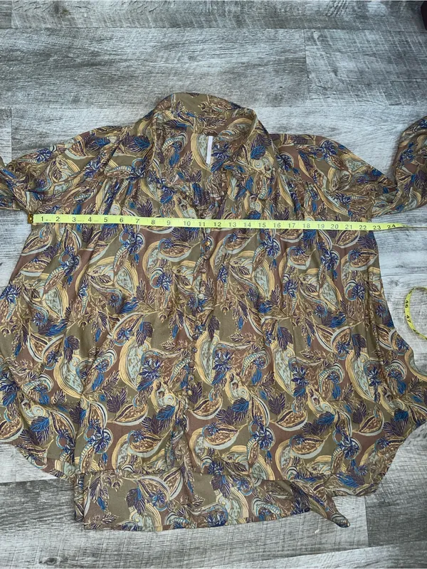 Free People Paisley Tie-Neck Blouse in Brown and Blue - Image 4