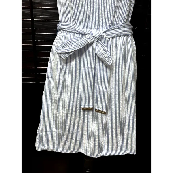 Michael Kors Women's Blue/White Striped Off Shoulder Ruffled Dress S NWT - Image 4