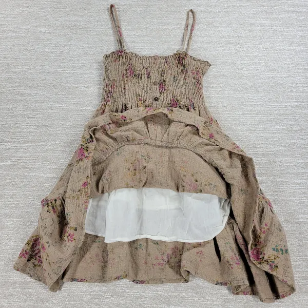 VTG Rachel & Chloe Smocked Dress Womens S Tan Floral Convertible Straps Cottage - Image 7