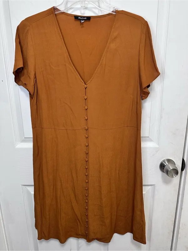 Madewell Rust-Brown V-Neck Dress - Image 3