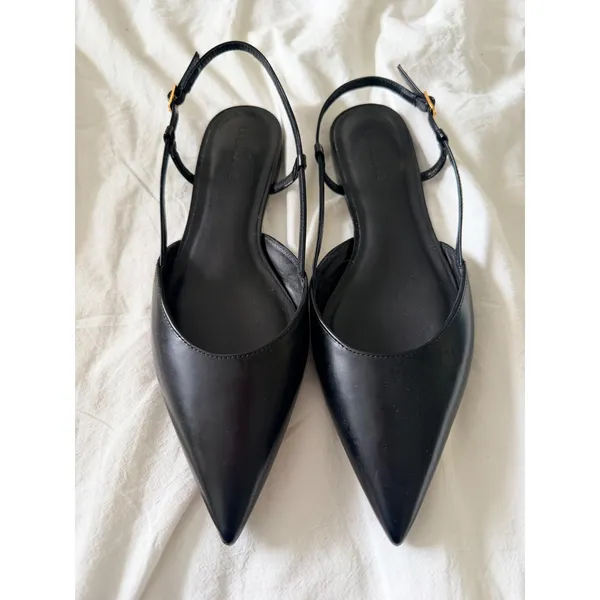 Everlane Italian Leather Pointed Slingback Flats Black Size 8.5 - Image 3