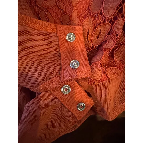 Endless Rose Bodysuit Women Small Orange Lace Cutout‎ Back Long Bel Sleeve NWT - Image 15