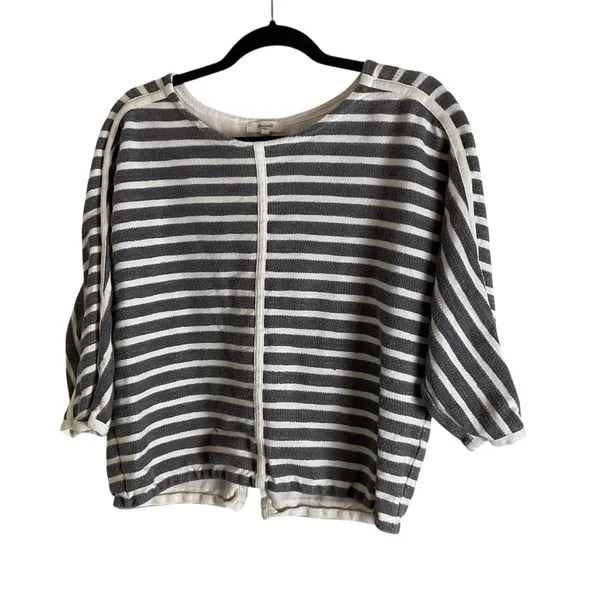 Madewell Gray White Striped Textured Cotton Top Back Zip Medium - Image 2