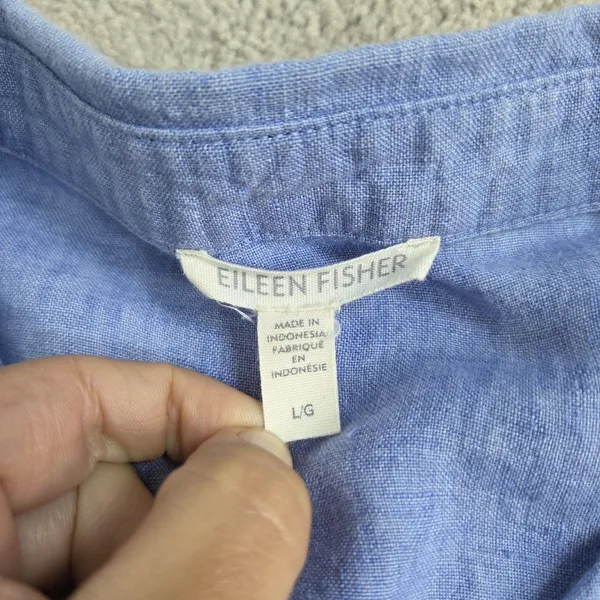 Eileen Fisher 100% Organic Linen Blue Button Down Top Size L Half Sleeve Boxy - Image 5