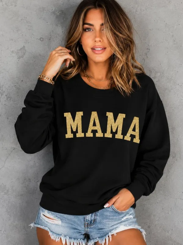 Black MAMA Gold Glitter Crewneck Sweatshirt NWT Large - Image 4