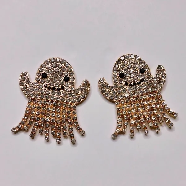NEW Rhinestone‎ Ghost Stud Earrings Glam Halloween Spooky Spirit Embellished - Image 3