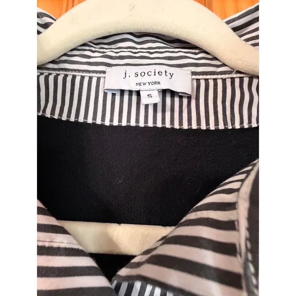 J. Society Layered Sweater Shirt S Black V-Neck Striped Collar Distressed Hem - Image 5