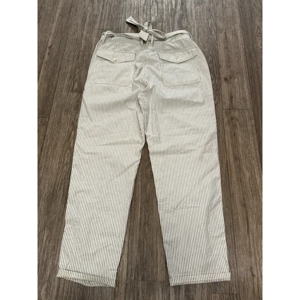 American Eagle Striped Tie Waist Straight Leg Pants Ivory Blue‎ Size 10 - Image 5