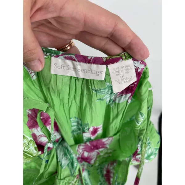 Soft‎ Surroundings Green Floral Crinkle Maxi Slip Dress Women's M/L - Image 6
