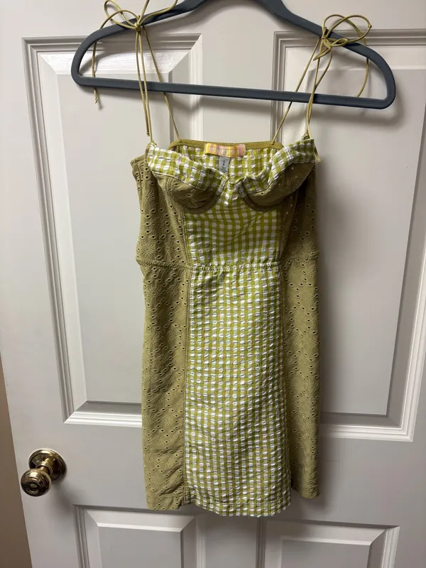 Urban outfitters green gingham tie shoulder mini dress - Image 4