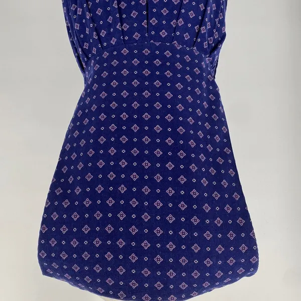 Vintage 90s American Eagle Corduroy Midi Dress Pinafore Pleated Printed Navy S - Image 6